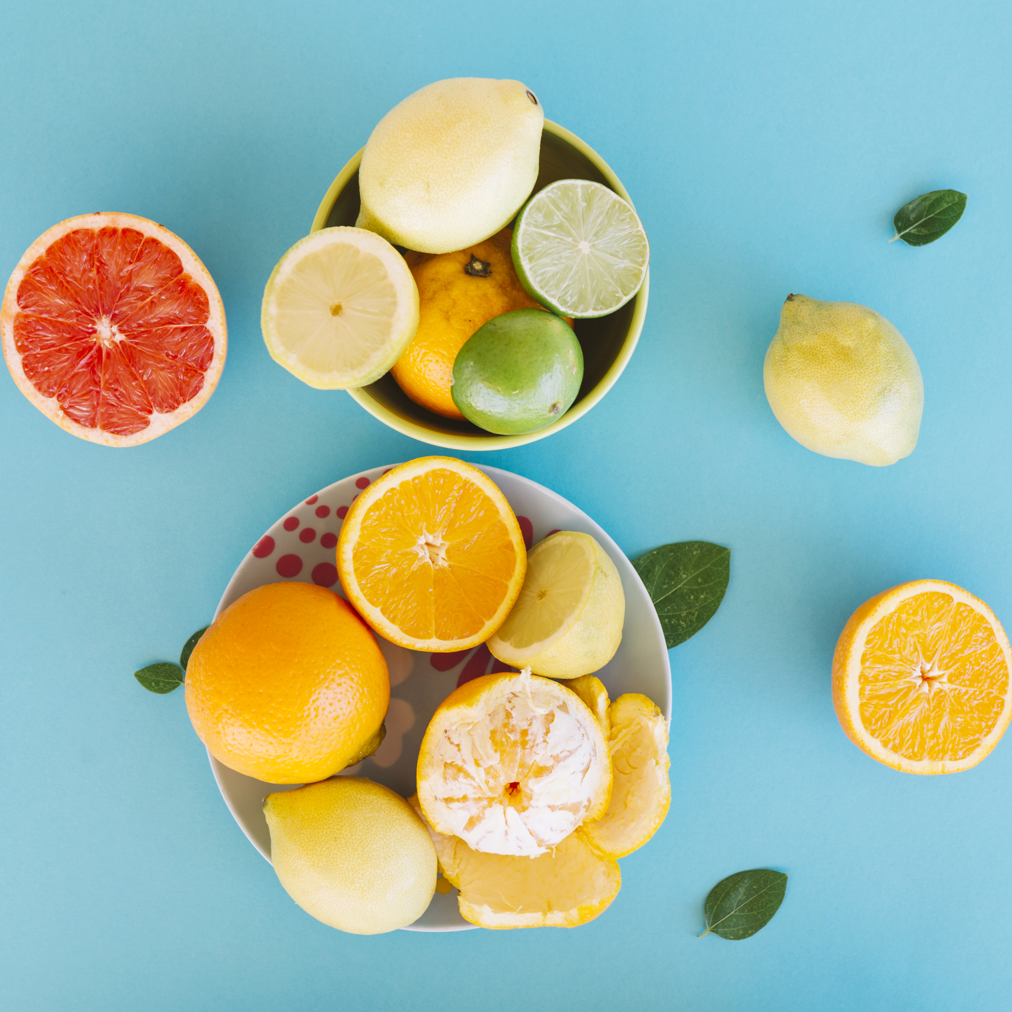 Various citrus fruits including oranges, lemons, and grapefruit